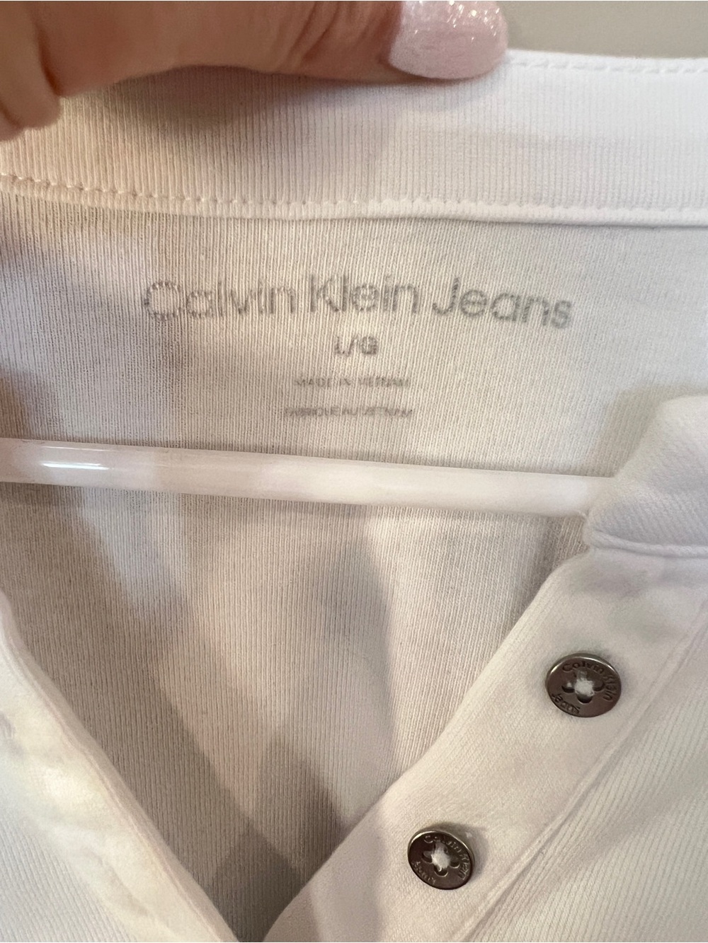 Calvin Klein Jeans White Henley Tee Short Sleeve Stretch Top L - Picture 4 of 8